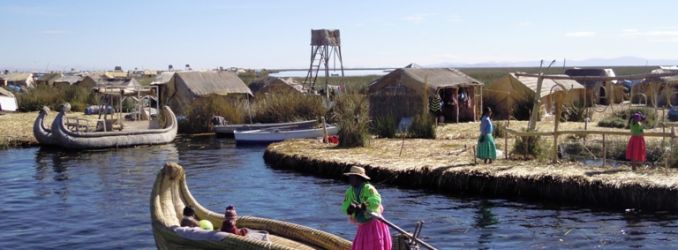 Traditional boats in Uros Islands, Lake Titicaca